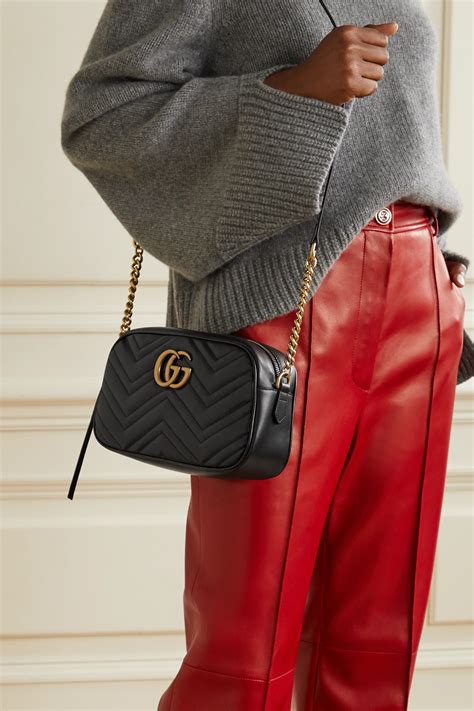 gucci small marmont black|Gucci quilted shoulder bag.